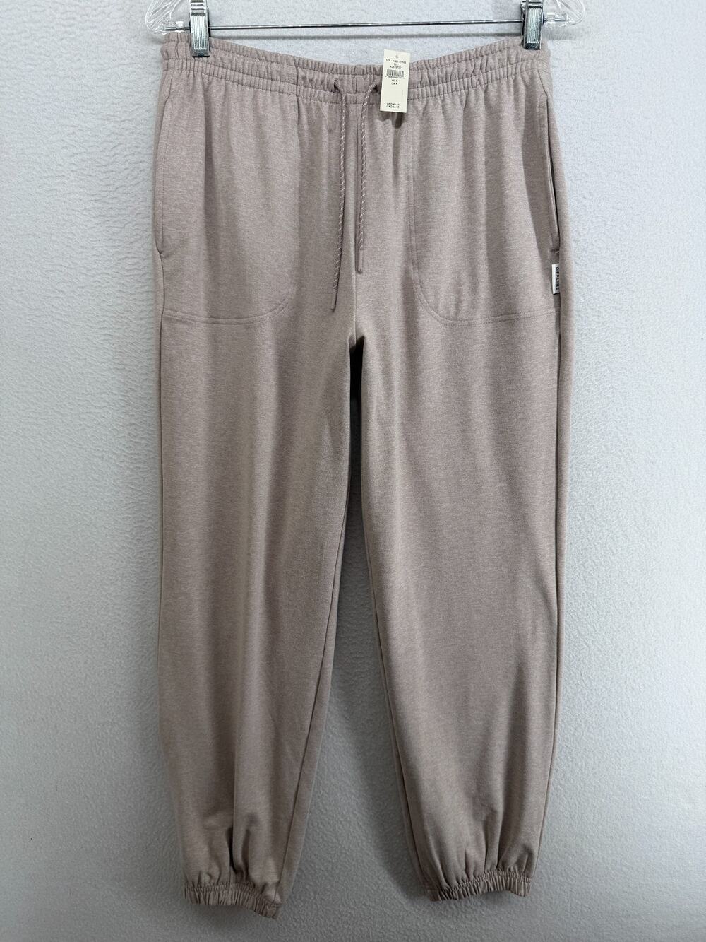 OFFLINE AERIE Pants S Cloud Fleece Baggy Jogger Tapered Drawstring Pink Gray NEW